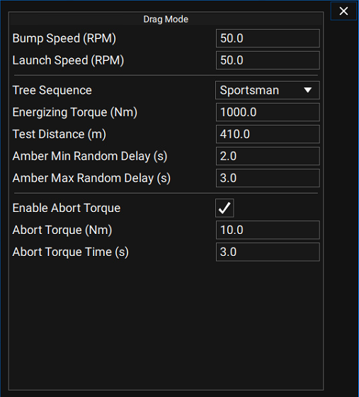 Configure Drag Test window