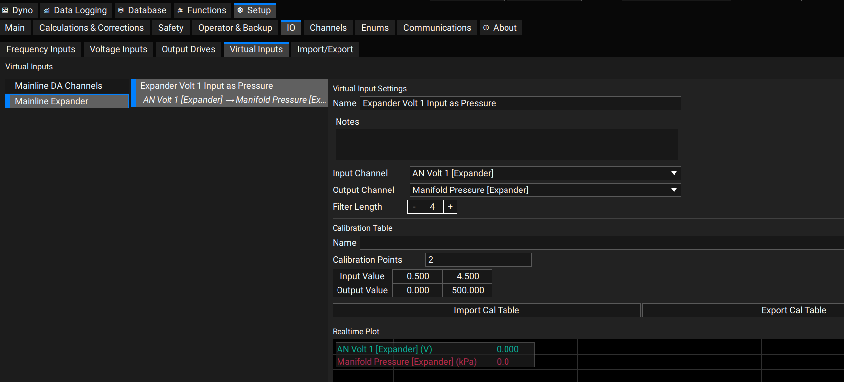 Virtual Input example: AN Volt 1 to Manifold Pressure